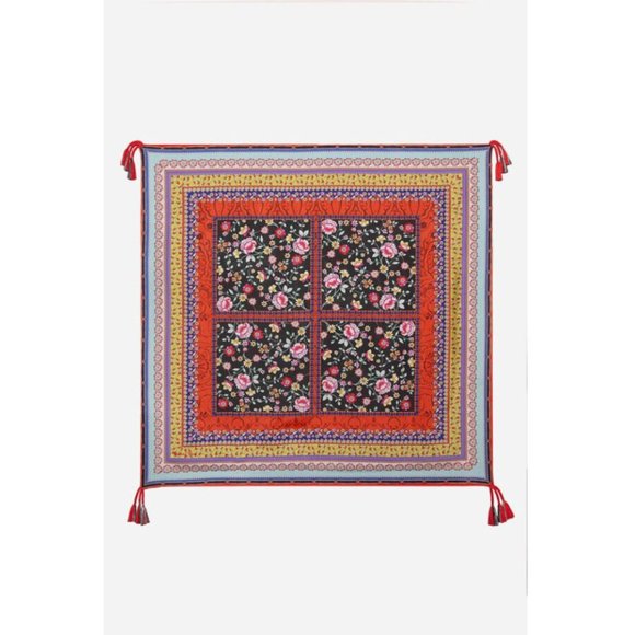 JOHNNY WAS SCARF Silk Lookout Red Lush Hobo Hippie Floral Flower Wrap Tassle New - Picture 1 of 3